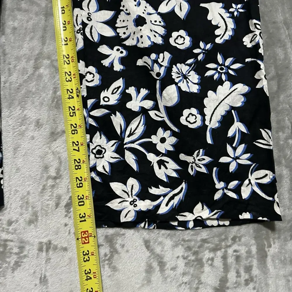 Zara Womens Wide‎ Leg Linen Blend Floral Trousers Sz L Black Boho Coastal Resort